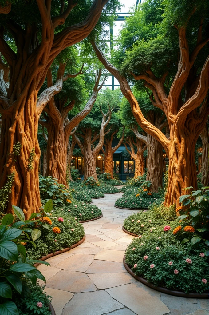 A tree maze display zone in retail store giving a feel of wonderland