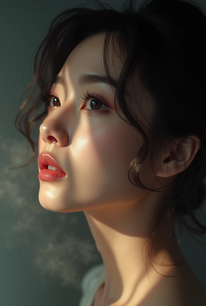 1 beautiful mature korean woman, beautiful detailed eyes, beautiful detailed lips, extremely detailed eyes and face, long eyelashes, flawless skin, elegant pose, cinematic lighting, volumetric fog, dramatic lighting, chiaroscuro, intricate details, photorealistic, high resolution, 8k, hyperdetailed, masterpiece