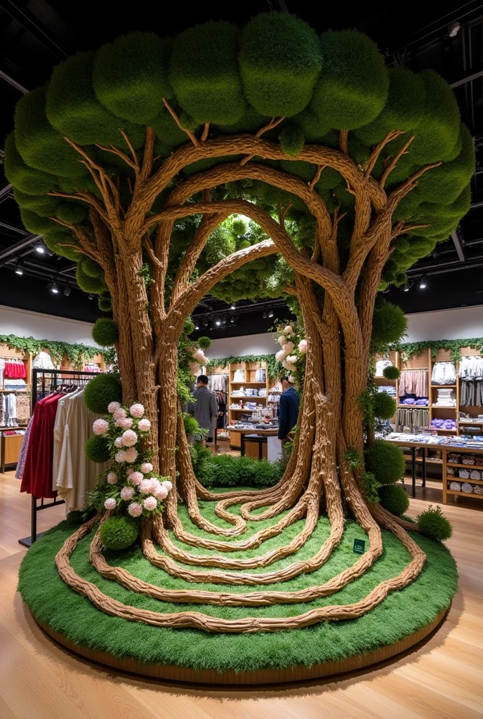 A tree maze display zone rack
in retail store giving a feel of wonderland