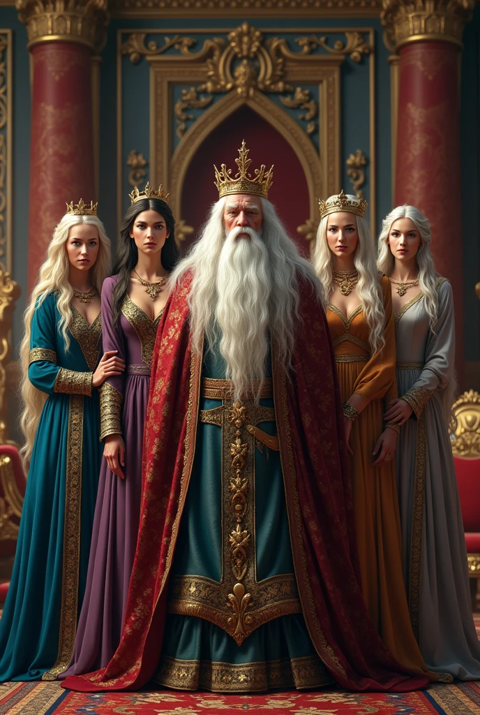 King with white hairs and her 3 wife