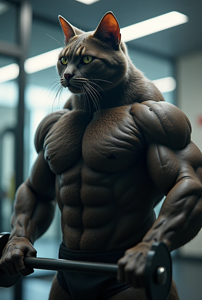 Strong cat in the gym
