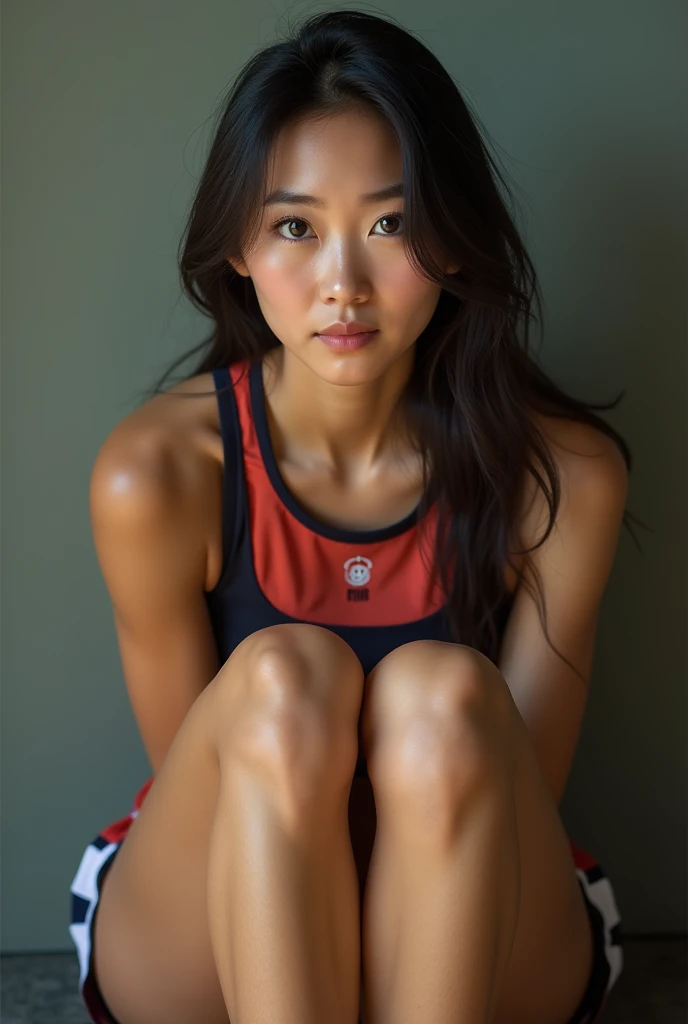 Japanese、woman、photograph、Real、Basketball player、Big eyes、Big Breasts、Slender thighs、Sitting、