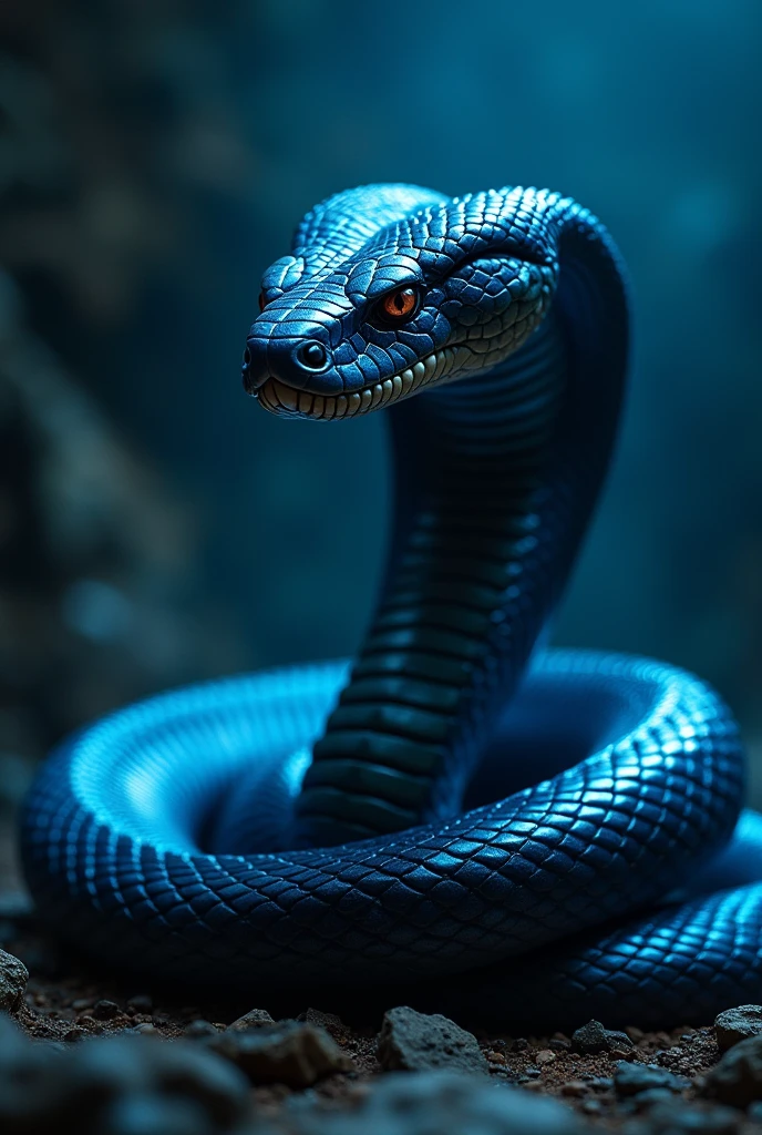 Metallic blue Evil looking King cobra