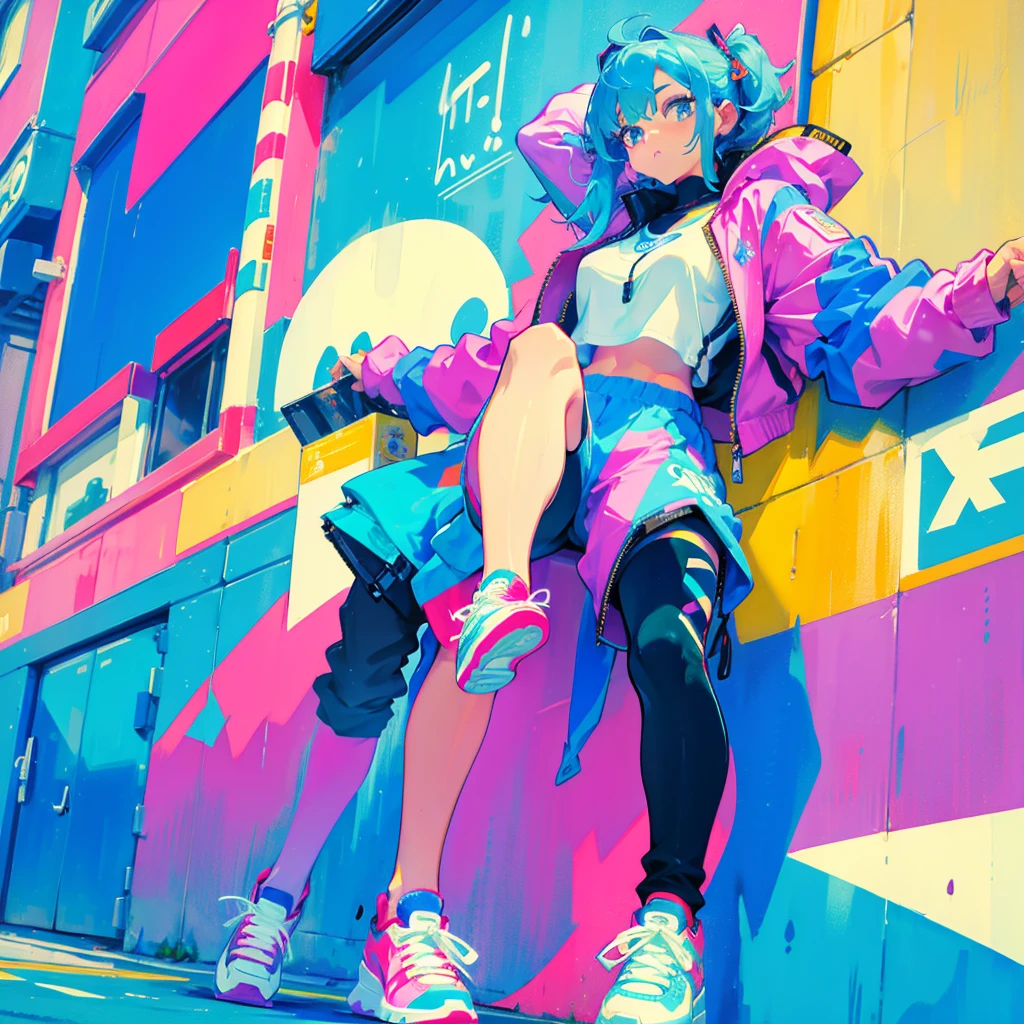 A cool beauty and colorful sneakers