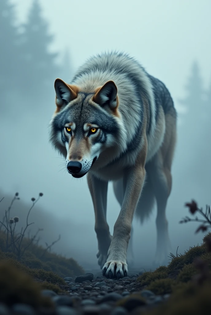 Grey Wolf in the Fog,