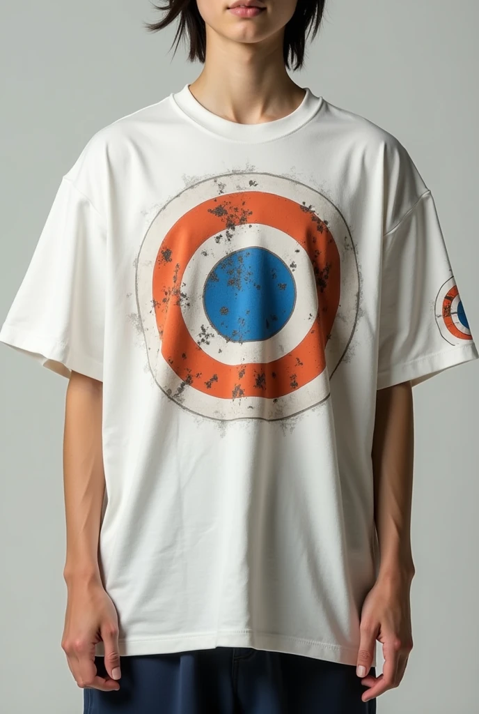 A oversize t shirt with village
hidden of the leaf logo from Naruto anime on chest and right sholder, the logo from head band logo