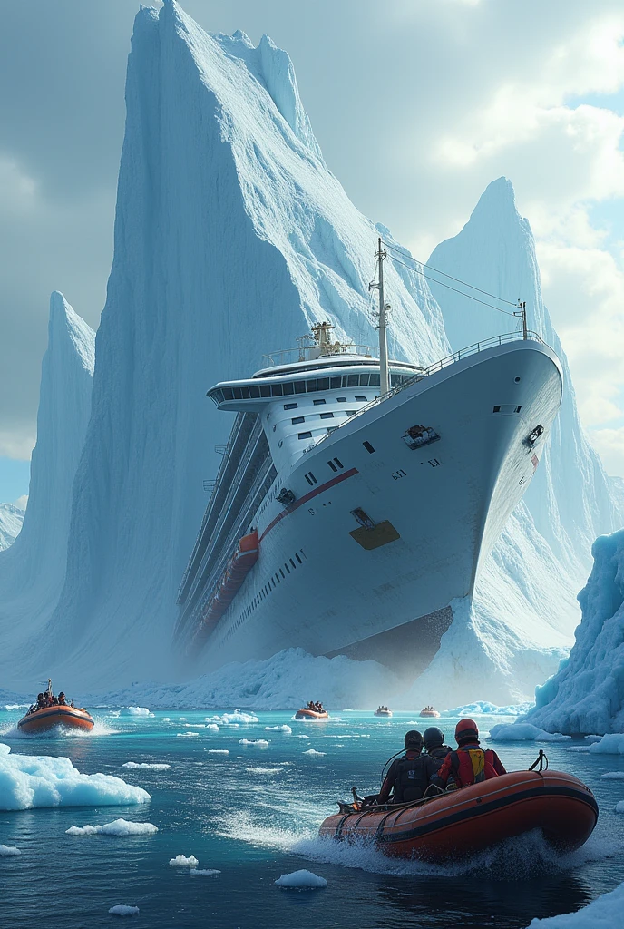 A big ship cruise get accident on a big ice mountain 