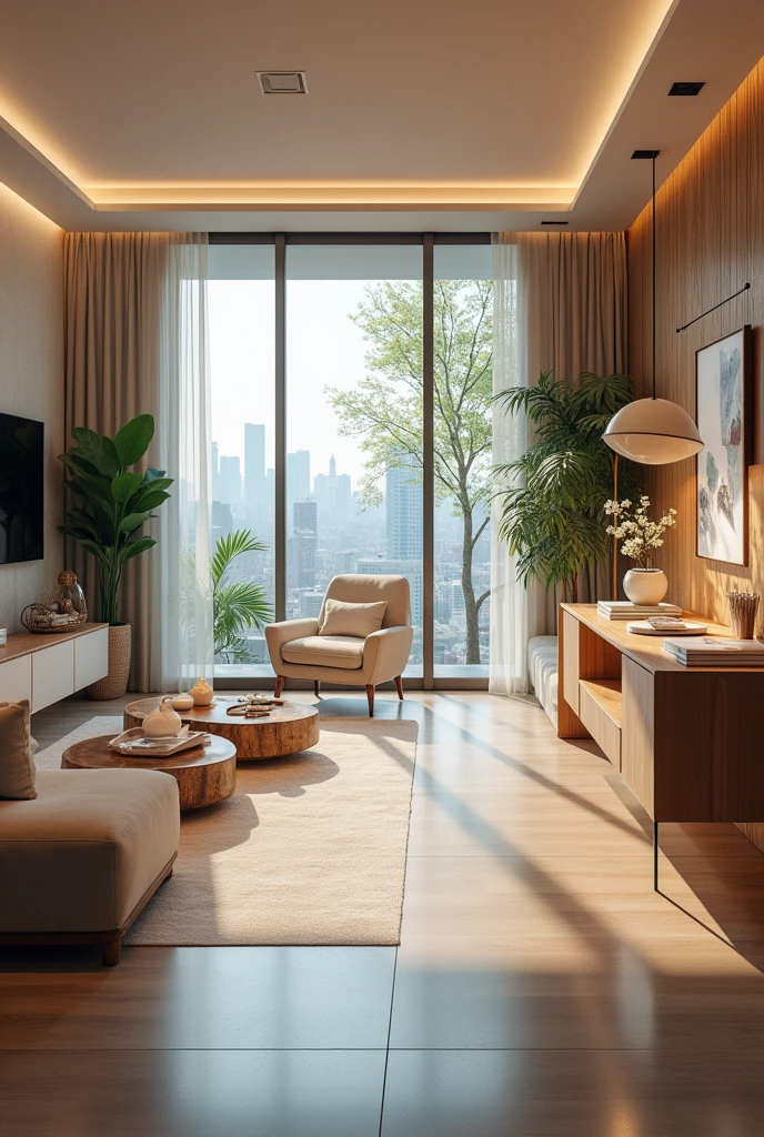 Everyday objects and environments in the real world are integrated with subtle technologies, such as smart surfaces and responsive lighting, blending seamlessly with traditional elements.