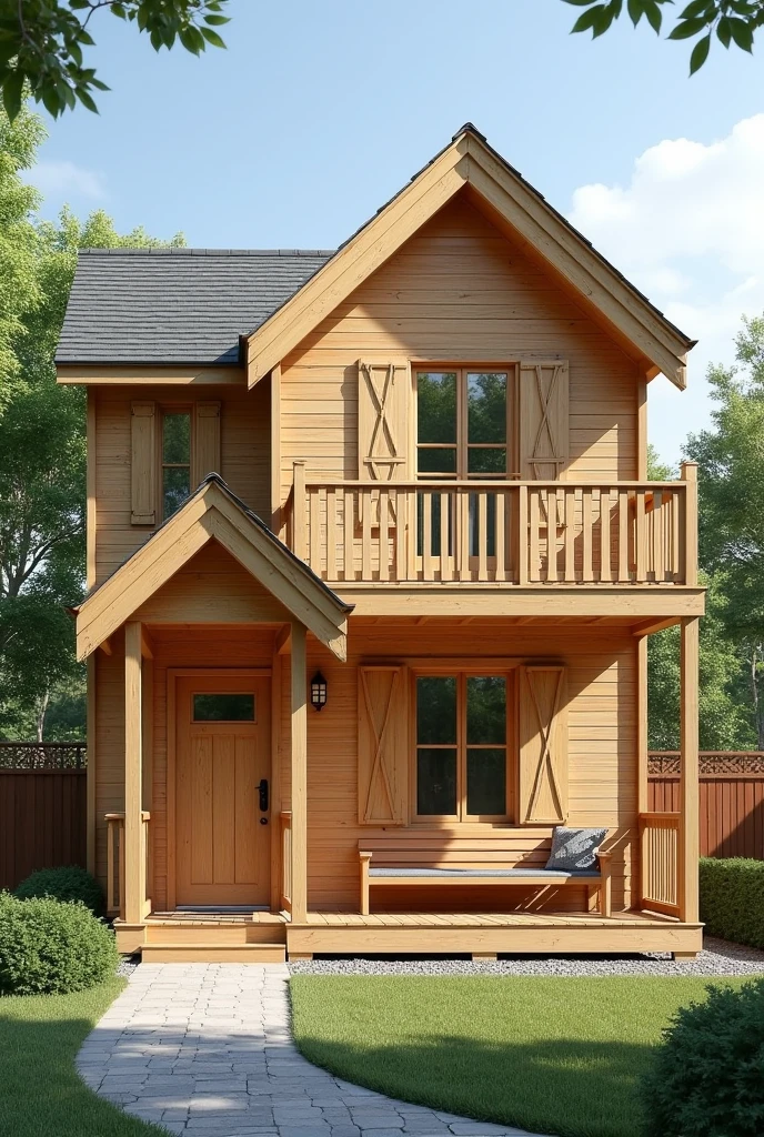 >2×3 pine structure in interior and exterior panels, its right foot is 60cm. Total height of panels 2.4m Plus 1.2m of pediment.
> Complete house in first-class wood.
>Perimeter panels covered with shed or half moon, includes asphalt felt vapor barrier.
>Interior partitions in first-class wood, green dimensioned. Includes standard 10mm plasterboard sheet kit, to coat on one side.
> Includes vapor barrier for asphalt felt roof.
>Premium wooden sidewalks, 1''x4'' green sized pine.
>Corrugated deck plates thickness 0,30 mm. Corrosion protection quality AZM 150.
> Roof package structure, with 2”x6” pine beam.
> *SKYLIGHT GLASS NOT INCLUDED