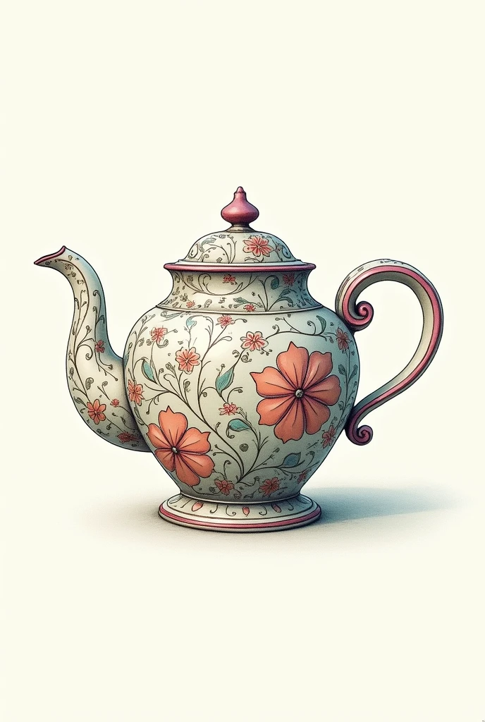 Create a quick sketch or drawing that interprets the aesthetic elements described. 


A teapot with intricate floral patterns An abstract painting with swirling shapes A wooden sculpture of a smiling sun
