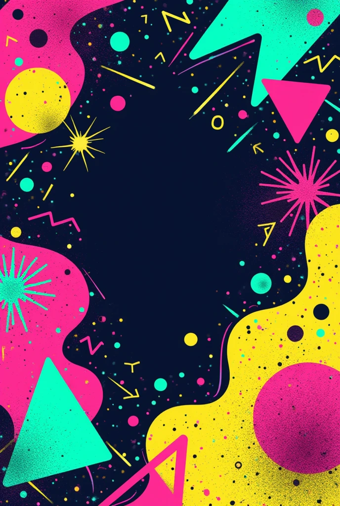 "A vibrant 90s-00s inspired background for a 'Psycho Party,' featuring abstract neon-colored splashes and geometric shapes. The design includes bold, playful patterns like zigzags, dots, and triangles, all in a mix of bright, contrasting colors such as electric blue, hot pink, neon green, and yellow. The background should have a dynamic, energetic feel with ample open space for text or other elements, creating a fun and chaotic party atmosphere."