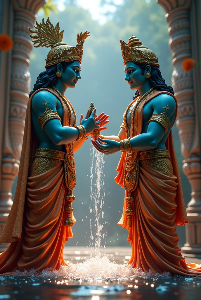 an illustration of a pouring water on a statue of lord krishna, lord shiva, god shiva the destroyer, shiva, mdae from matchsticks shiva, hinduism, 3 d epic illustrations, hindu art, indian god, stuning 3 d render, 3d advanced digital art, artistic render, beautiful 3 d concept art, indian art, blender art, hindu god, 3d art, 3 d art, hindu, by Thota Vaikuntham, 3 d artwork