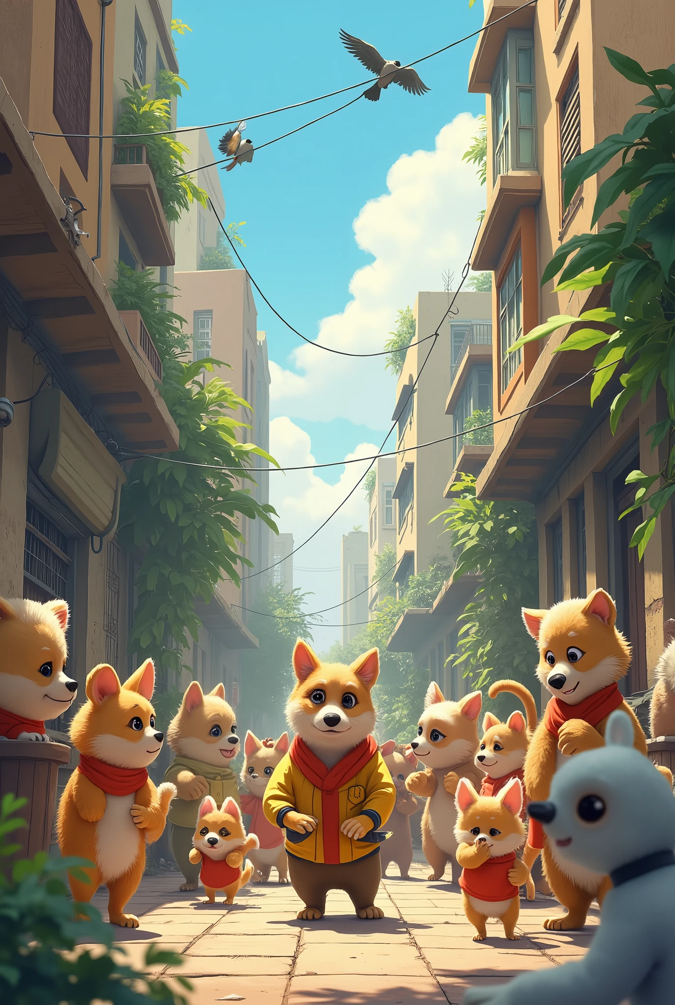 Word of Sammy's act of kindness spreads throughout the city, inspiring other animals to come together and help one another. The scene shows a montage of various animals working side by side, planting trees, cleaning the streets, and offering support to those in need.