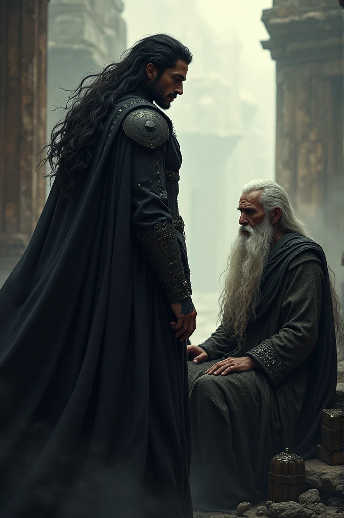 Black haired prince with old wise man