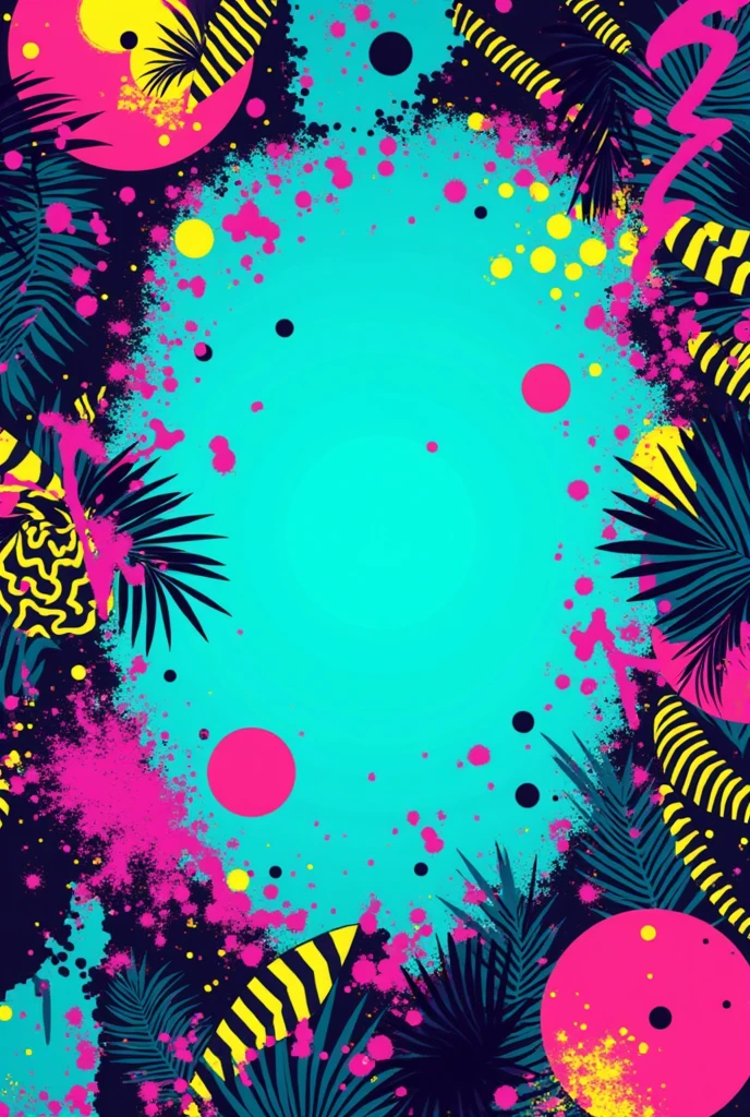 "A vibrant 90s-00s inspired background for a 'Psycho Party,' featuring abstract neon-colored splashes and geometric shapes. The design includes bold, playful patterns like zigzags, dots, and triangles, all in a mix of bright, contrasting colors such as electric blue, neon green. The background should have a dynamic, energetic feel with ample open space for text or other elements, creating a fun and chaotic party atmosphere."