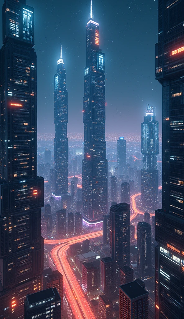 A hd digital city with night view and and lights on building