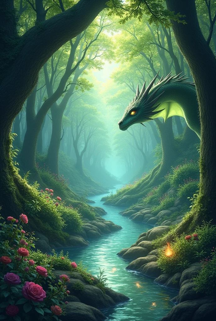 
Back Cover:
Design Details:

Background: Continue the enchanted forest theme from the front cover, with more of the secret garden visible. Add a few magical elements like sparkling streams or distant unicorns and fairies in the background.

Main Elements:

Synopsis: Include a space for a brief synopsis of the story. The text should be in a clear, readable font. The synopsis should summarize the story's main plot points and entice readers to dive into the book.
Dragon’s Tail or Wing: To maintain visual continuity, you might include a part of Eldric (like his tail or wing) subtly wrapped around the edges of the back cover.
Text: Add placeholders for the ISBN, barcode, and publisher information at the bottom of the back cover if needed. Leave space for any additional blurbs or endorsements.




