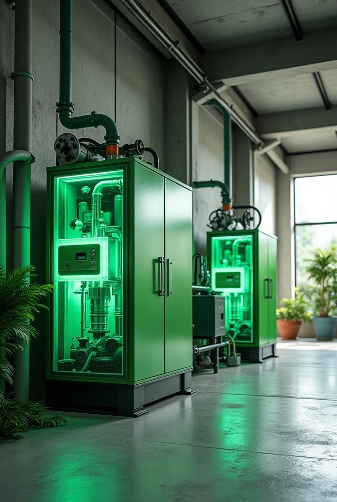 a background eco solutions for design and installation water treatment, MEP system in industrial with green color. Look more like reality and no anyone in background
