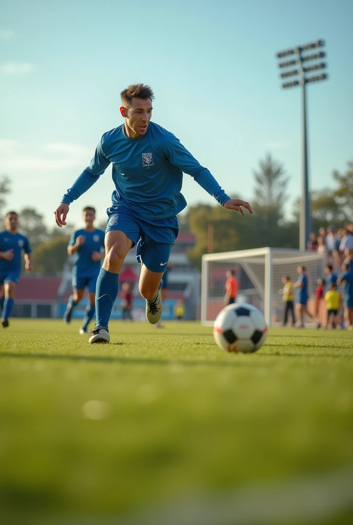 Man doing vlog and playing football  at same time 