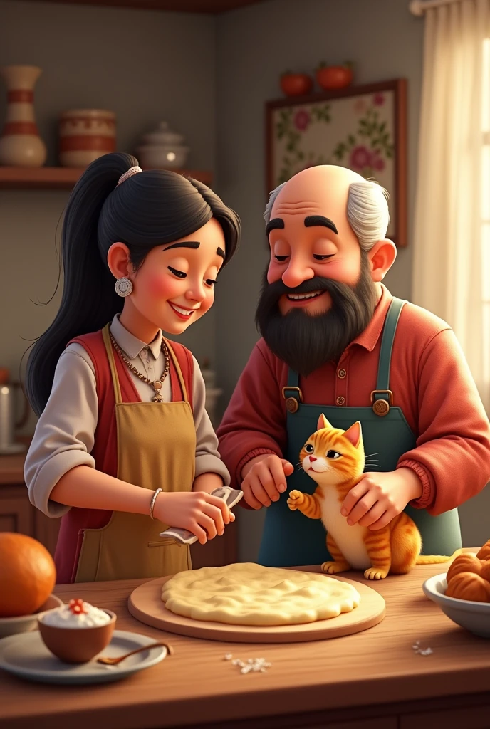 Baursak papa , pie sister and cheburek me and the cat dough