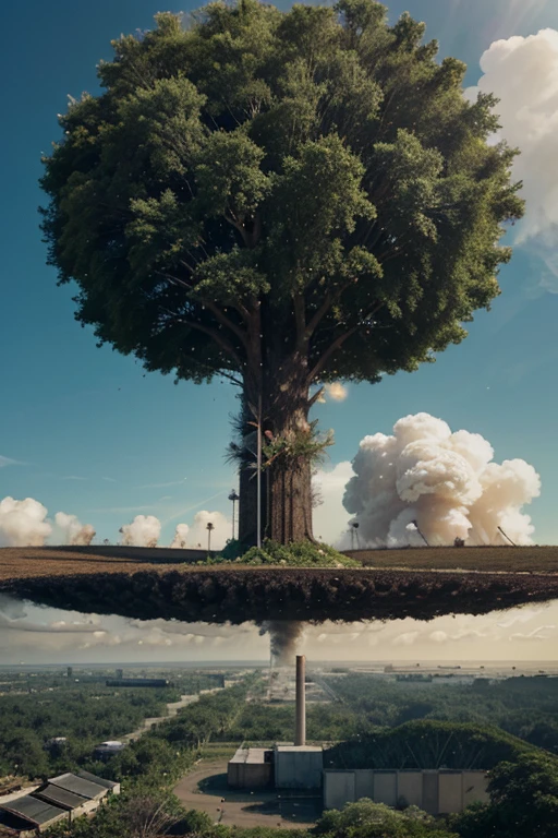 Create an illustration that makes a social impact on pollution, deforestation and climate change