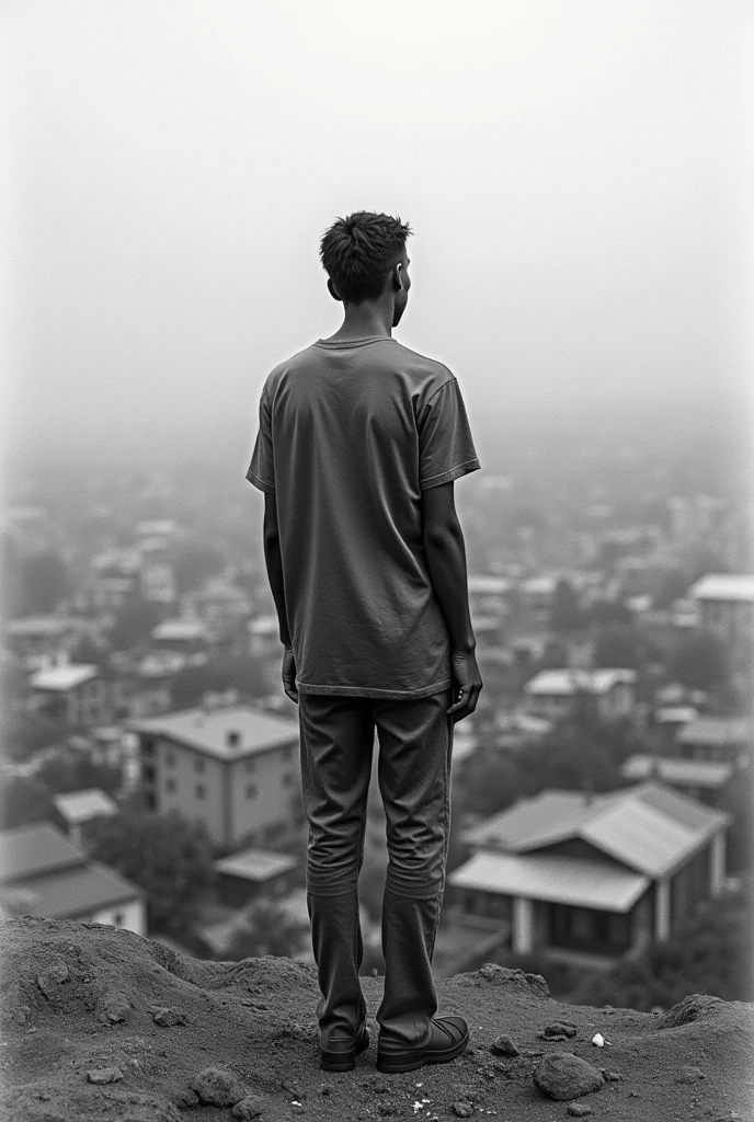 Album cover with a blurred favela in the background with the theme "our identity" in graphite
