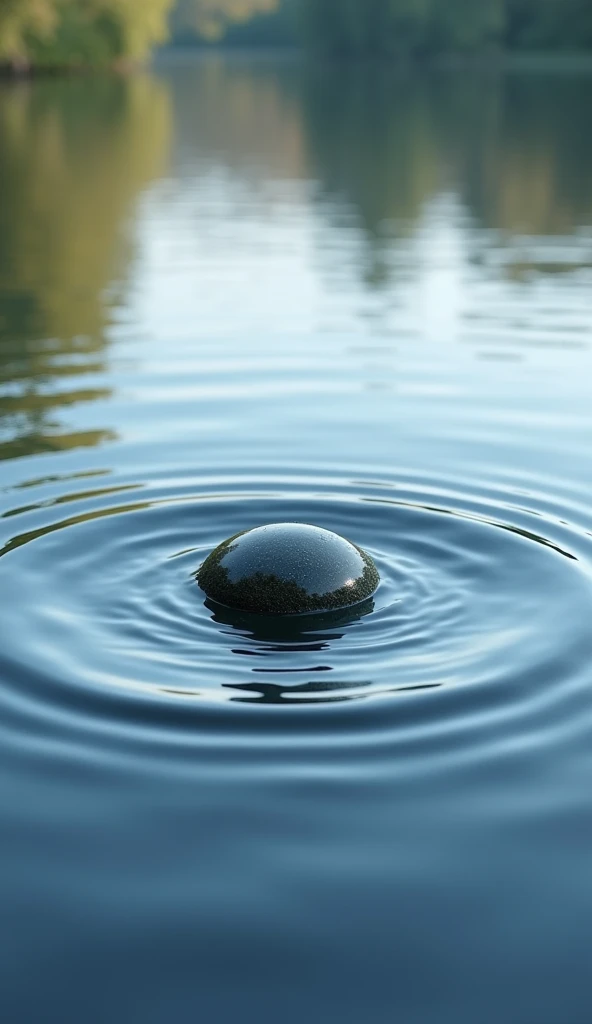 Ripples and waves forming in the water as the stone sinks