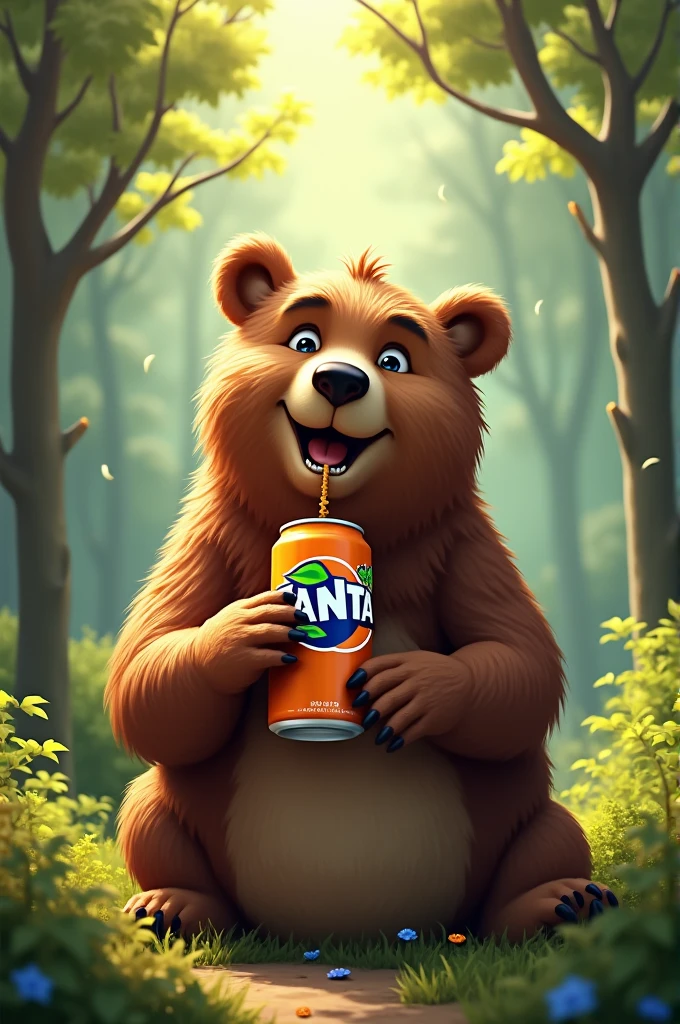 A bear drinking Fanta