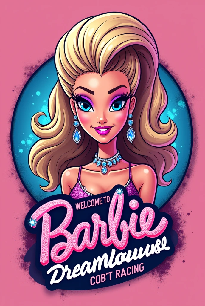 Eu quero um logo de Drag Race escrito "Welcome to the Barbie Dreamhouse"