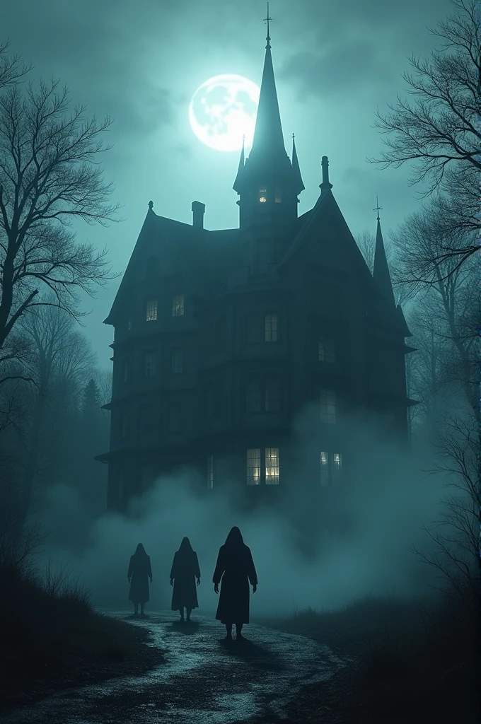 A creepy hotel in a foggy night