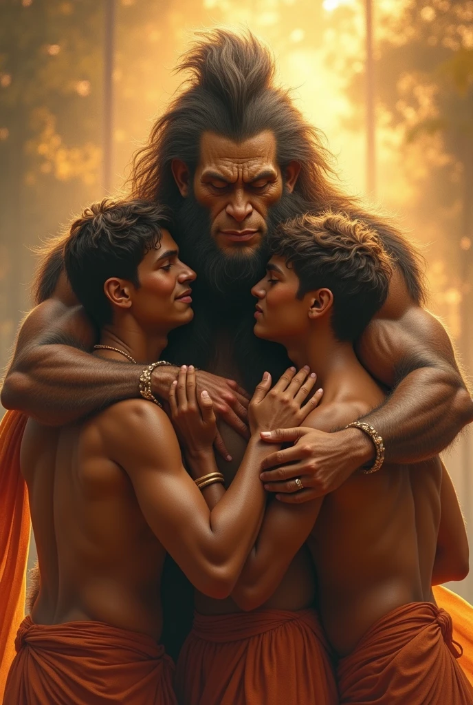 Young Men cuddle with lord Hanumana 