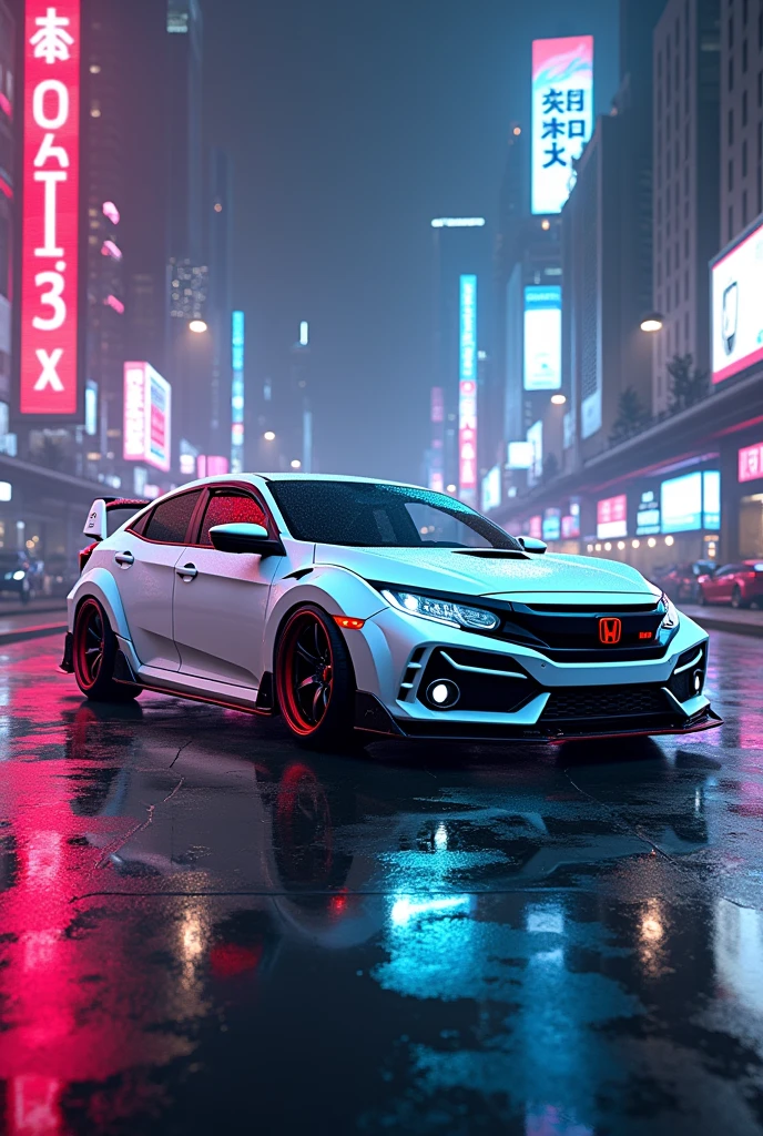 Honda civic in modified like Lamborghini in neon city white in colour