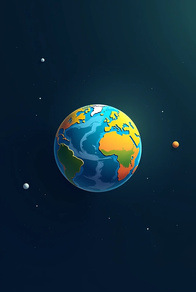 Planet earth in great detail seen from space appearing very far away in a graphic style. 2D comic with rather cold colors
