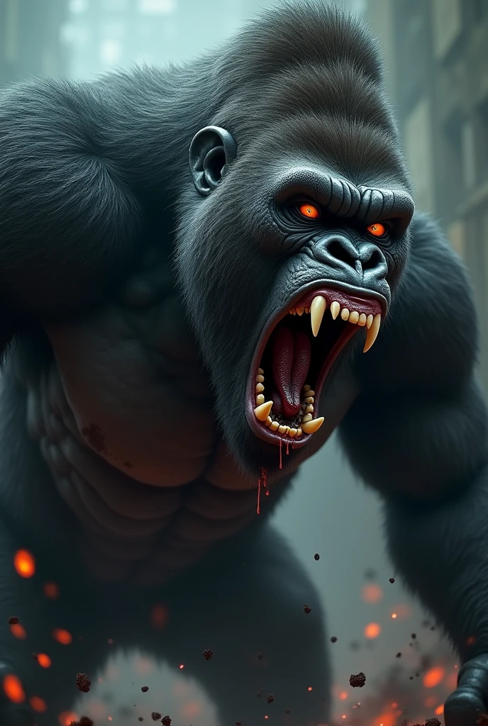 I want a very angry scary gorilla, enraged even more frightening 