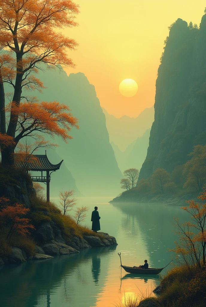 biyuntian,yellow leaf land。Waves of autumn colors,Cold smoke green on the waves。The mountains reflect the setting sun and the sky catches the water,The grass is ruthless,More outside the setting sun。
Dark Country Soul,Travel Thoughts,Unless every night,Good dreams leave people to sleep。Resting alone in Mingyue Tower,Wine makes me sad,Turn into tears of lovesickness。