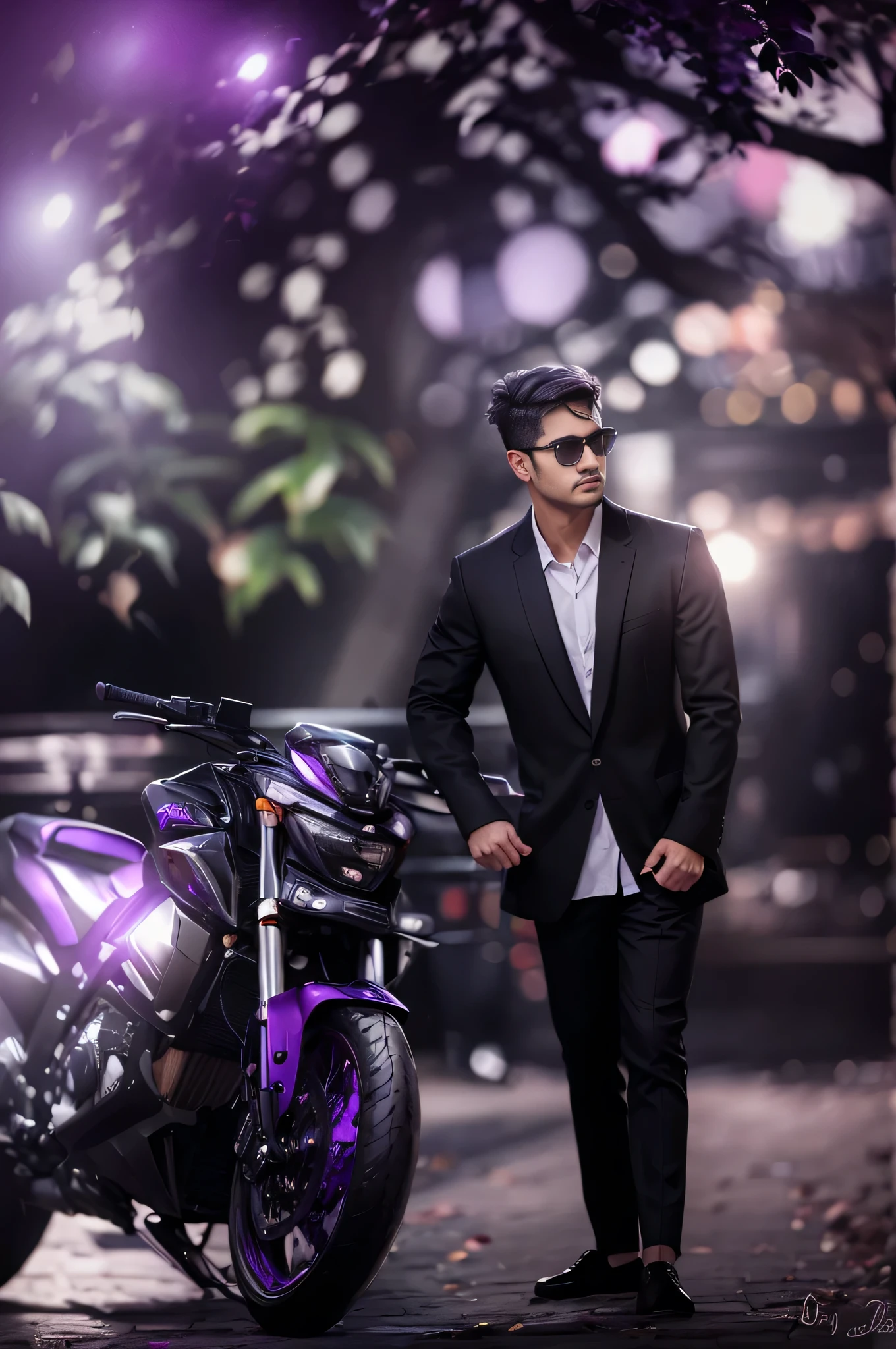 Realistic dark black and purple colour Bokeh circle portrait photography background