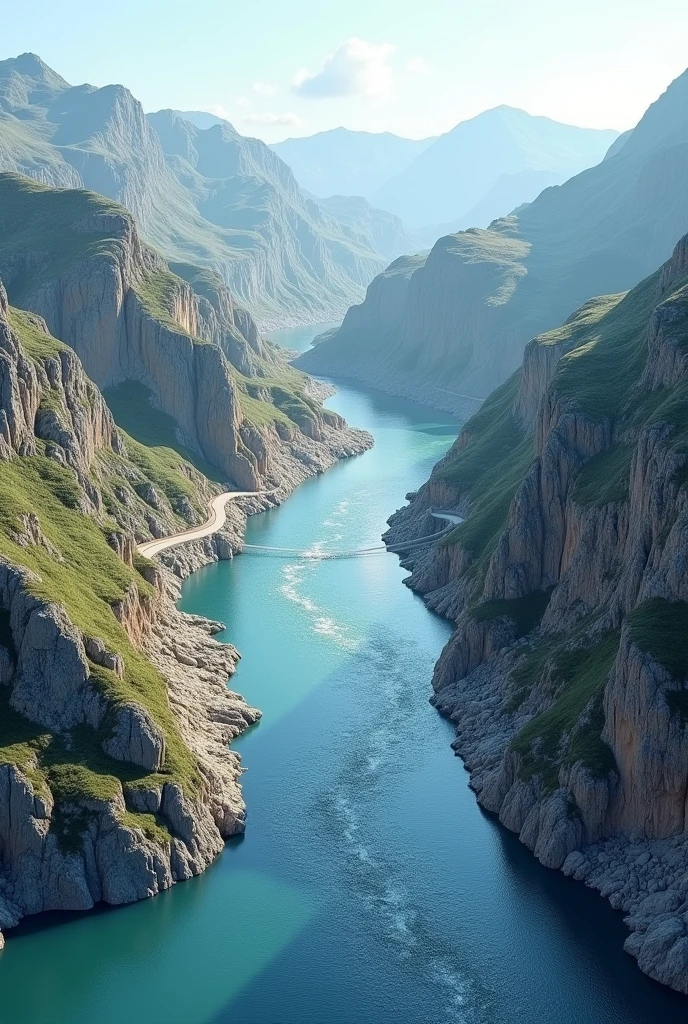 A 3D illustration of the river's slope and altitude, highlighting its ential for hydroelectric power.