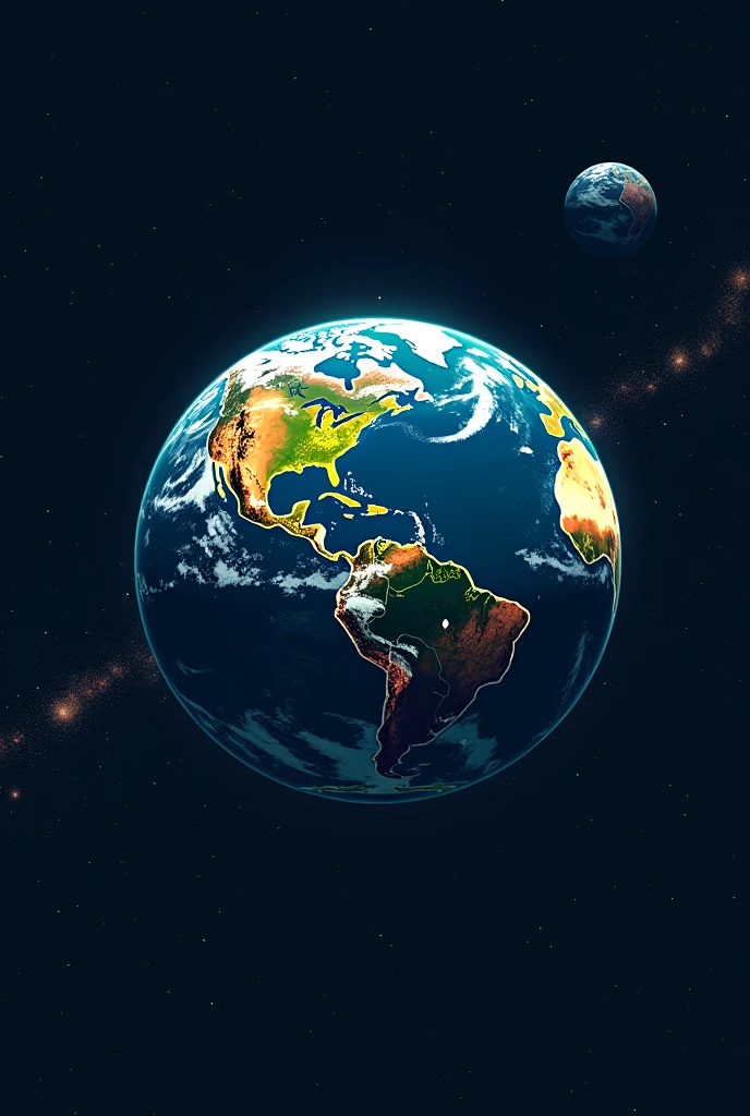 Planet earth in great detail with a slight movement effect seen from space appearing very far away in a graphic style. 2D comic with rather cold colors