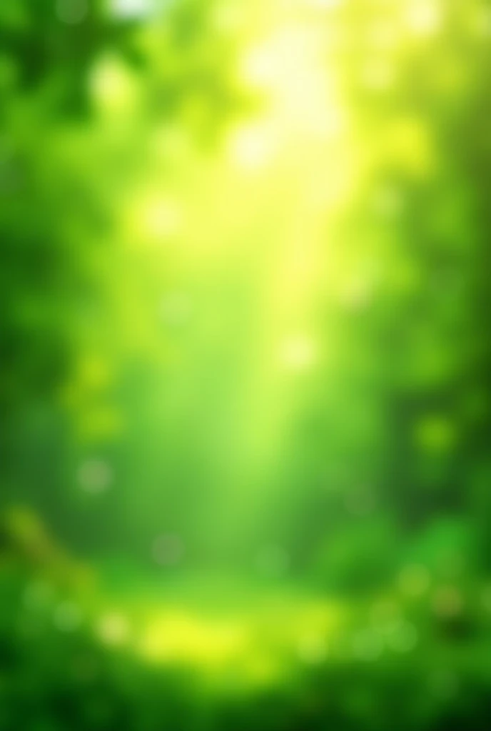 "Design a vibrant green bokeh abstract background, with warm sunlight filtering through, casting soft, ethereal glows. The scene should capture the essence of nature, with varying shades of green and subtle light flares to create a peaceful and fresh atmosphere."