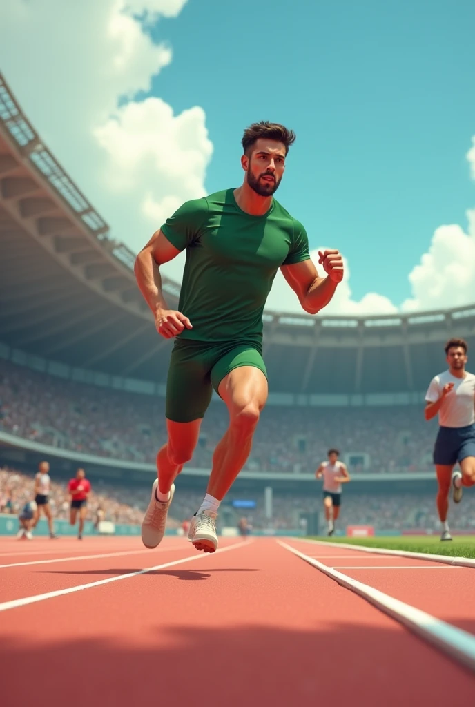 Player running in green shirt on track big men full