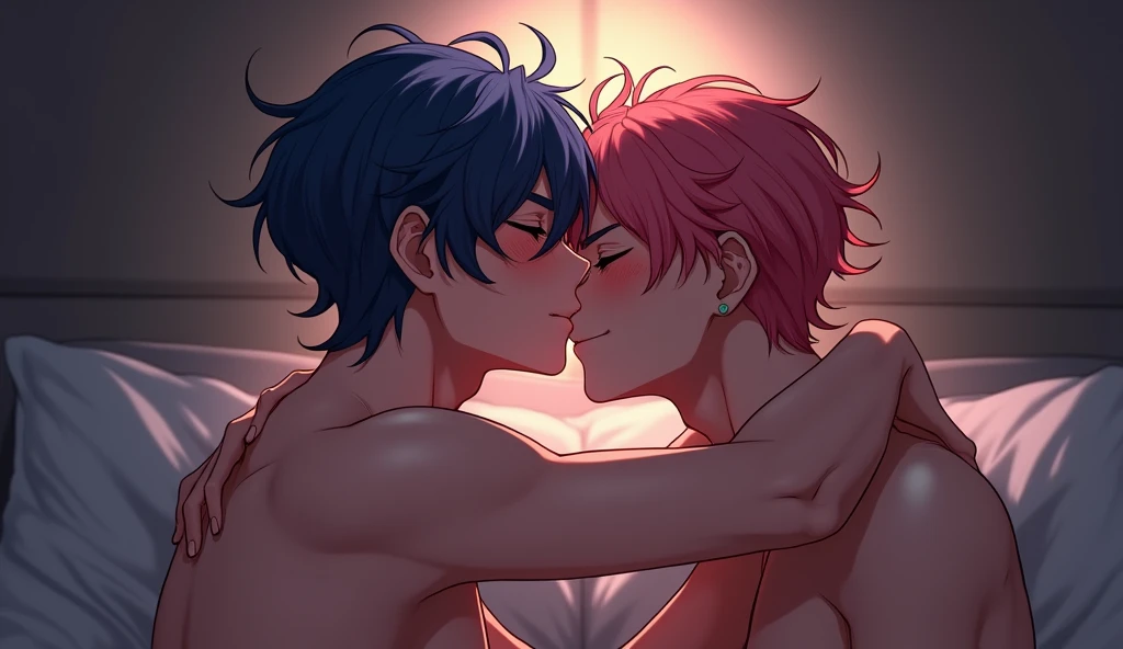 gay anime man kissing cuddling in bad fuck