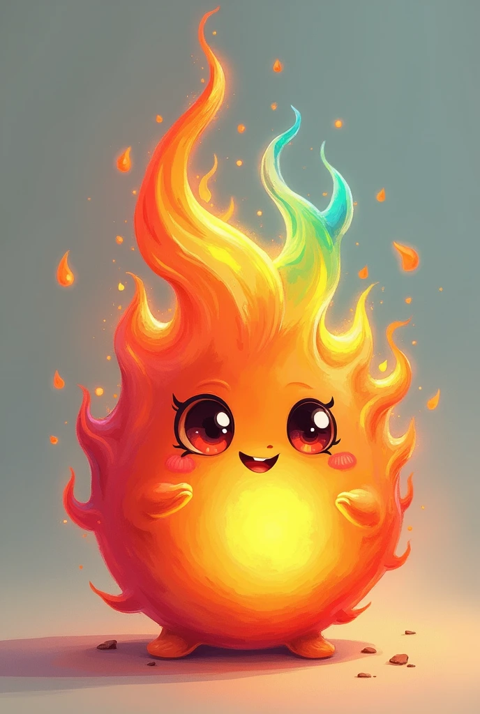 Cute fireball with eyes,the color of the fire has to be the colors of the rainbow mixed together