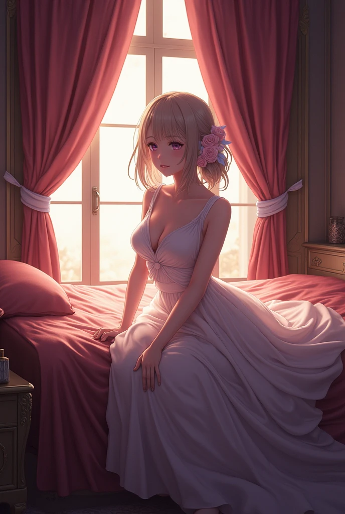Masterpiece, best quality, (A collection of 8K CG wallpapers that are very detailed.), (best quality), (best illustrations), (best shadow), (Stable spread model), Violet Evergarden, shine, beautiful, Victorian style bedroom, dynamic light, depth of field