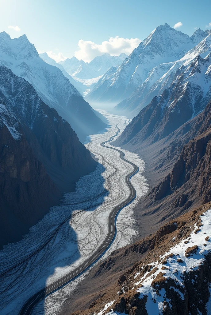 A photo of the Karakoram Highway, with a map of the national grid in the background.