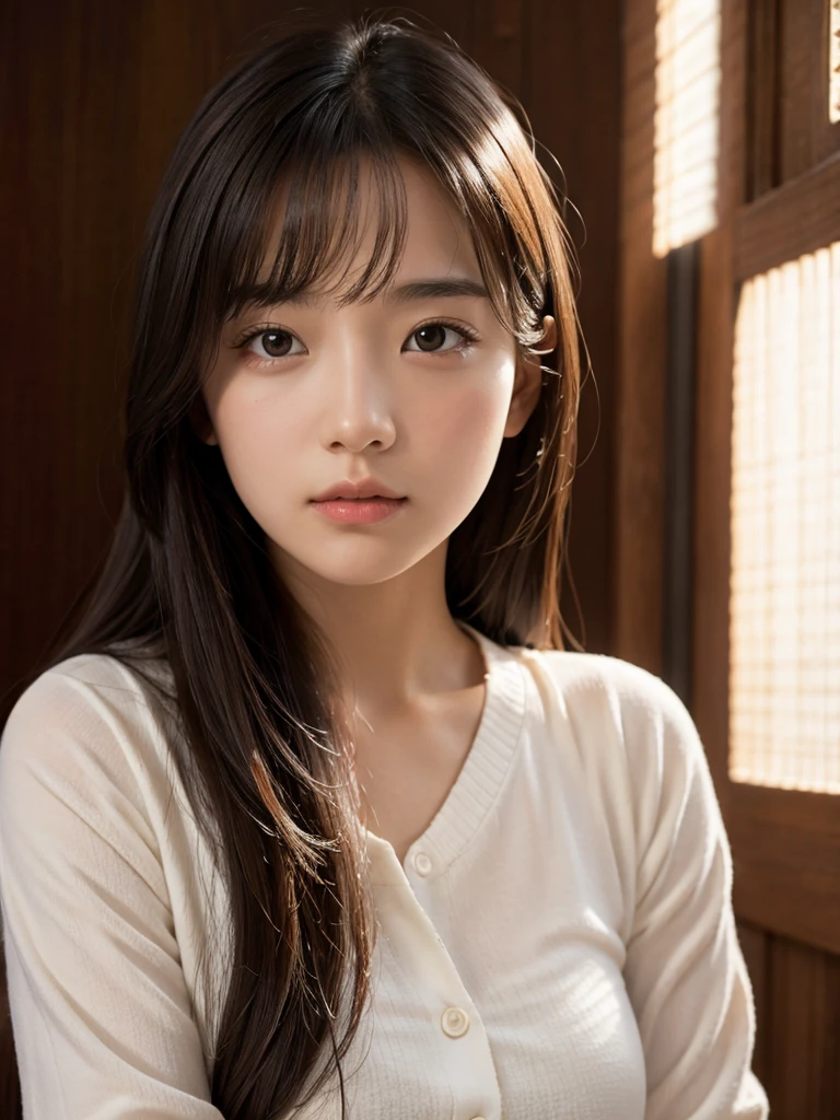 (masterpiece:1.2, Highest quality), (Realistic, photoRealistic:1.4), Beautiful illustrations, (Natural Side Lighting, Cinema Lighting), View your audience, Upper Body, 1 girl, Japanese, high school girl, , Perfect Face, Cute and symmetrical face, Glowing Skin, Plump Style、(('Skirt blown away by the wind)))、 (Long Hair, Straight hair, Reddish brown hair), Asymmetrical bangs, Brown eyes, Long eyelashes, (Large Breasts), Beautiful Hair, Beautiful Face, Beautiful details, Beautiful clavicle, Beautiful body, Beautiful breasts, Beautiful thighs, Beautiful legs, Beautiful fingers, ((Detailed garment texture、White collared shirt, Grey box pleated mini skirt、White socks、White panties、Brown Loafers), Dark red bow tie), (((Grab the hem of the skirt、Wind power increase)))、Hunchback、 (Beautiful views), evening, (street), (surprised、Open your mouth、Embarrassing),