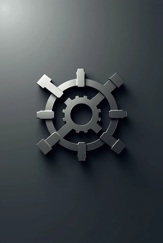 "Design a modern logo representing industrial arts, incorporating elements like gears, tools, or machinery. The logo should be minimalistic and bold, set against a gray background. Emphasize innovation and craftsmanship, using a color palette that reflects industrial themes, such as metallic tones or dark shades."