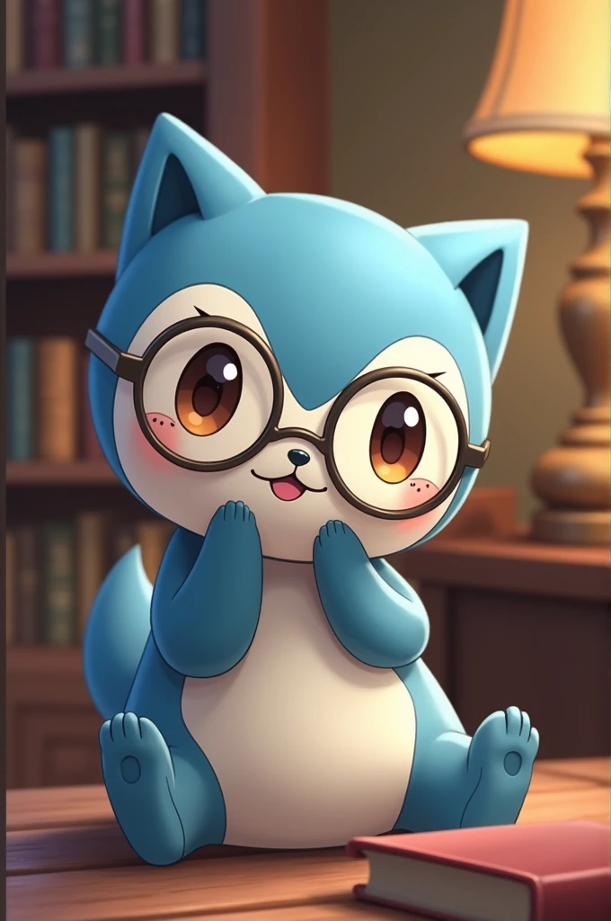 Give me an image of oshowatt Pokemon wearing spectacles