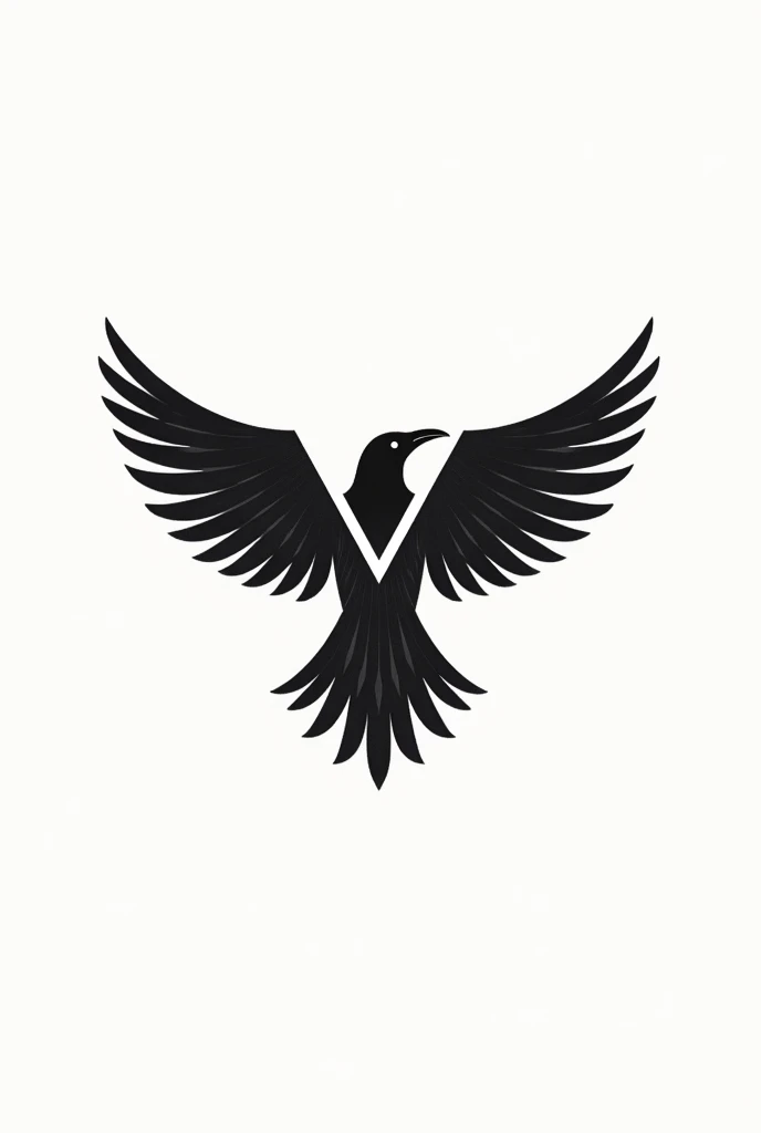 logotype, Crow Drawing , open wings, ancient egypt style, white background, moderno, letter V, masonry 