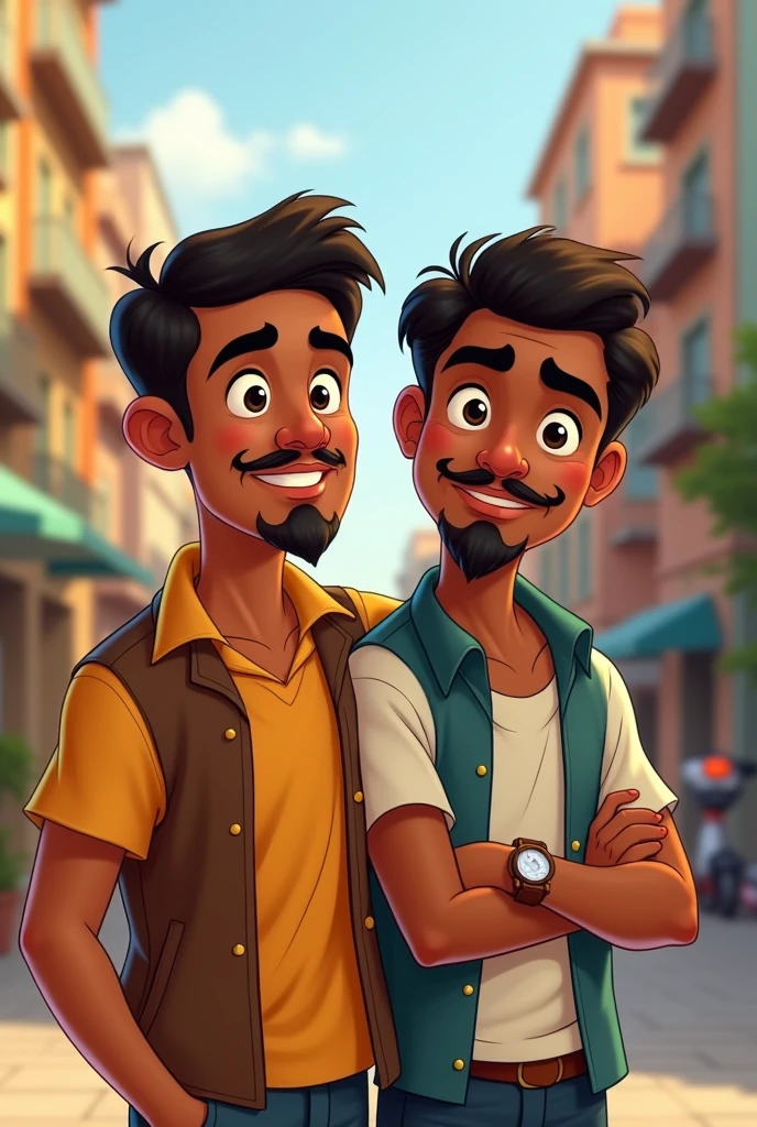 Drawing of a 2 brown-skinned young man with a mustache and a beard on his thin chin in the Disney style