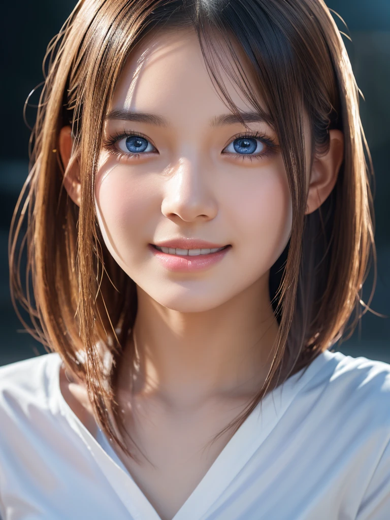 NSFW,a ultra cute beautiful girl wearing highschool uniform,charming smile,mixed race of Japanese and Nordic,large clear light blue eyes,droppy eyes,transparent white skin,silver short hair,photorealistic, 8k, ultra-detailed, masterpiece, realistic, vivid colors, beautiful detailed eyes, beautiful detailed lips, extremely detailed face, intricate details, hyper realistic, cinematic lighting, dramatic shadows, stunning composition, intense atmosphere, highly detailed skin, exquisite facial features, volumetric lighting, raytraced global illumination, physically-based rendering, professional digital art